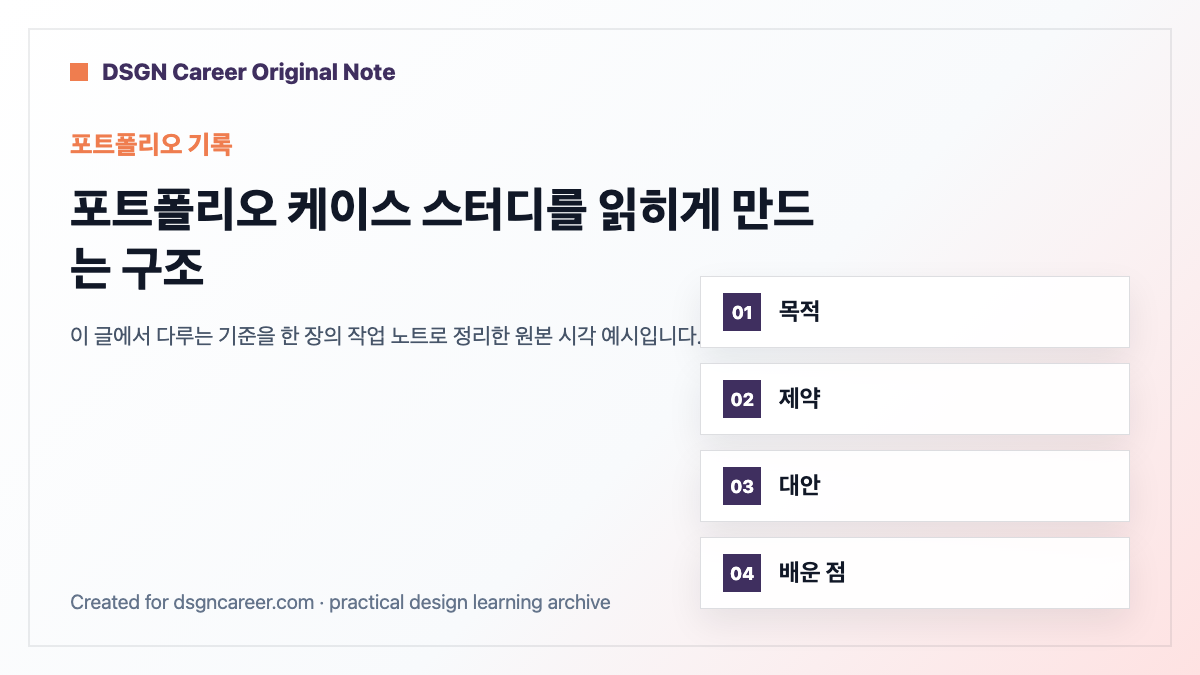 포트폴리오 케이스 스터디를 읽히게 만드는 구조 작업 기준 원본 도식