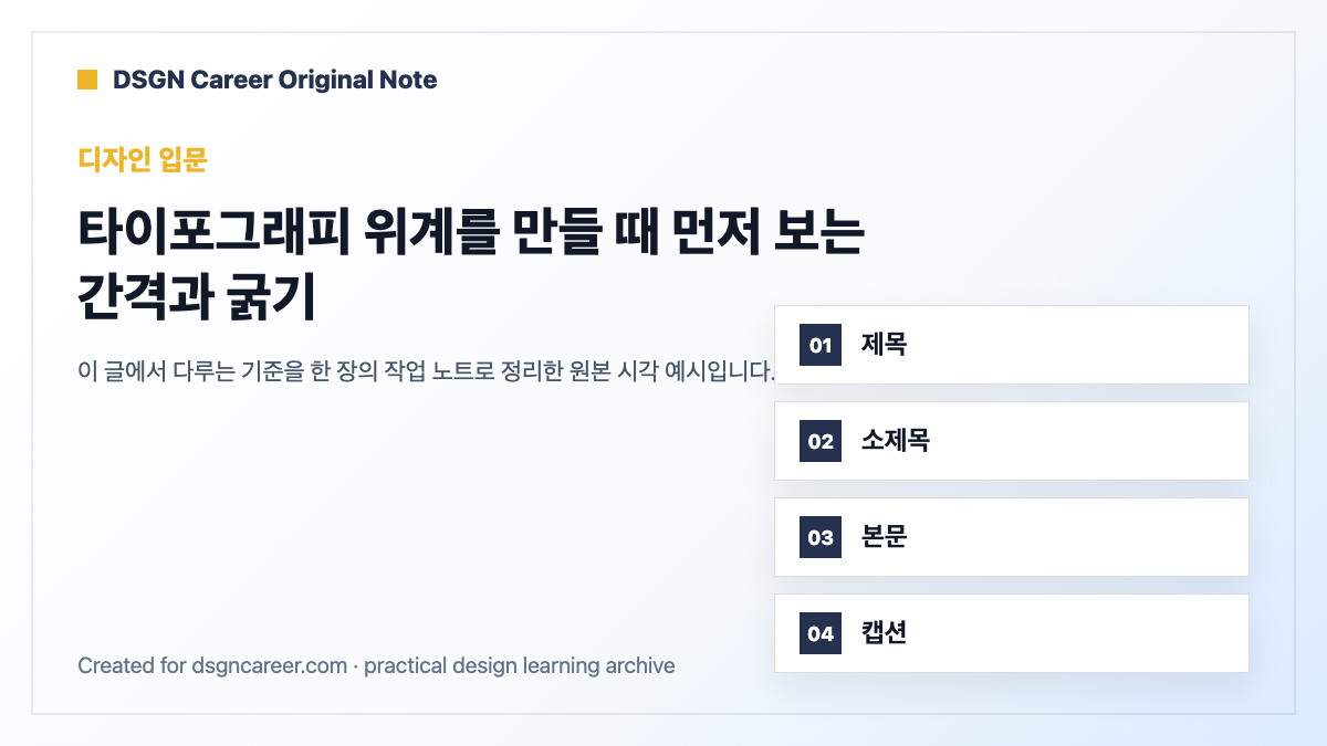 타이포그래피 위계를 만들 때 먼저 보는 간격과 굵기 작업 기준 원본 도식